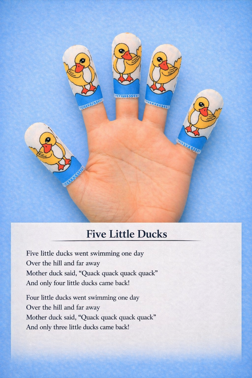 "FIVE LITTLE DUCKS" + STORY - Set of 5 finger puppets