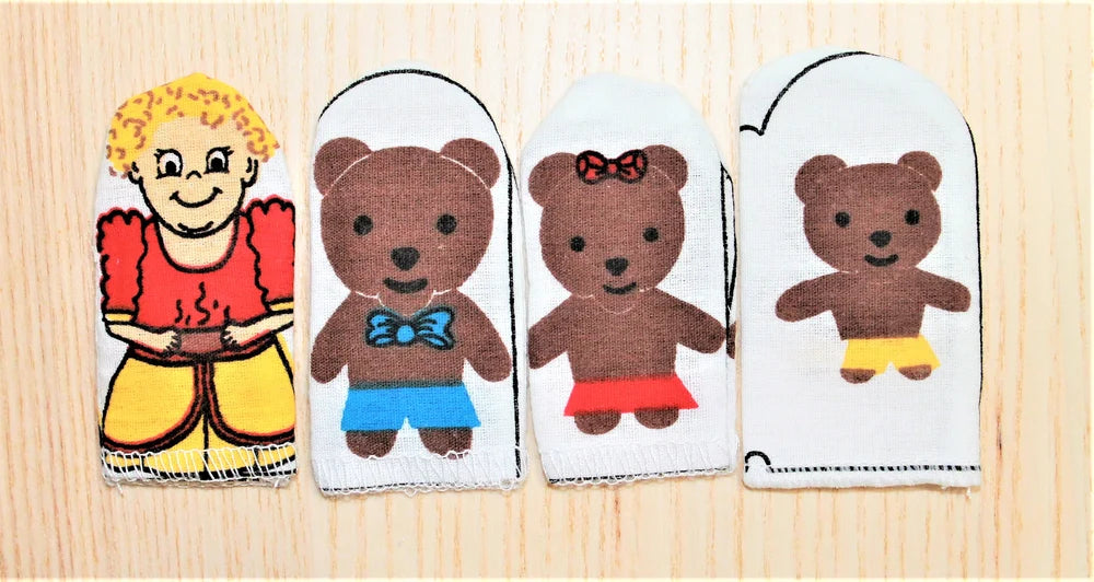 "GOLDILOCKS AND THE THREE LITTLE BEARS" + STORY - Set of 4 finger puppets