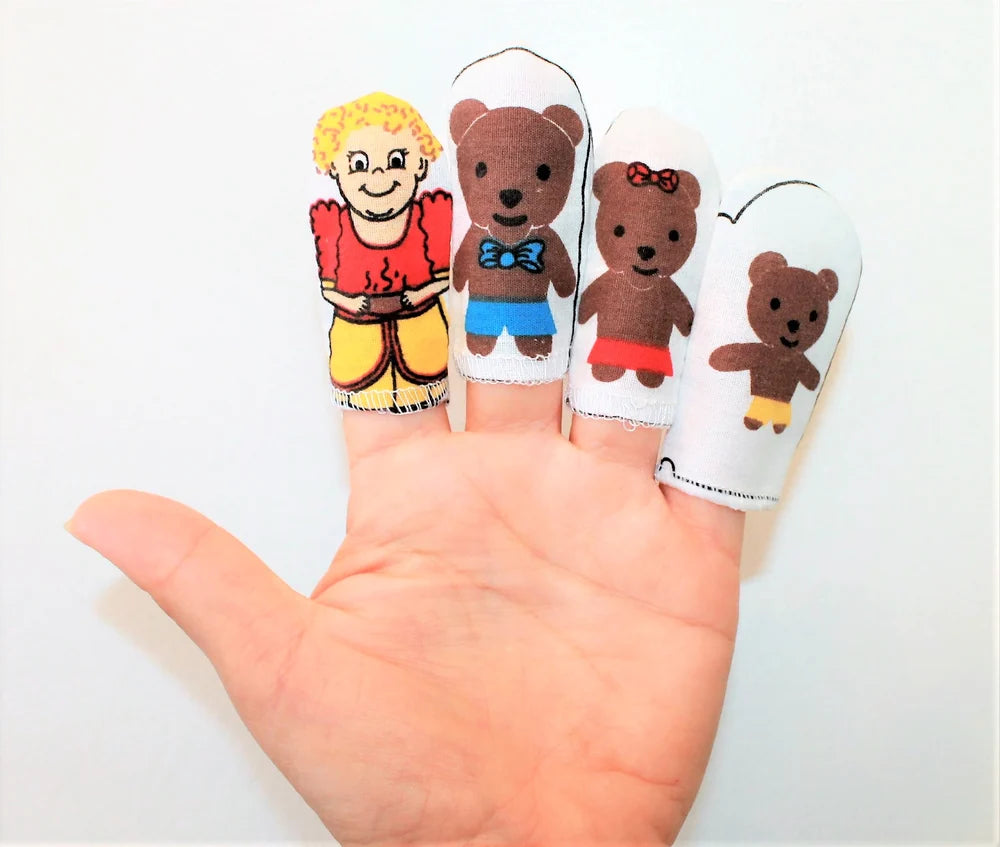 "GOLDILOCKS AND THE THREE LITTLE BEARS" + STORY - Set of 4 finger puppets