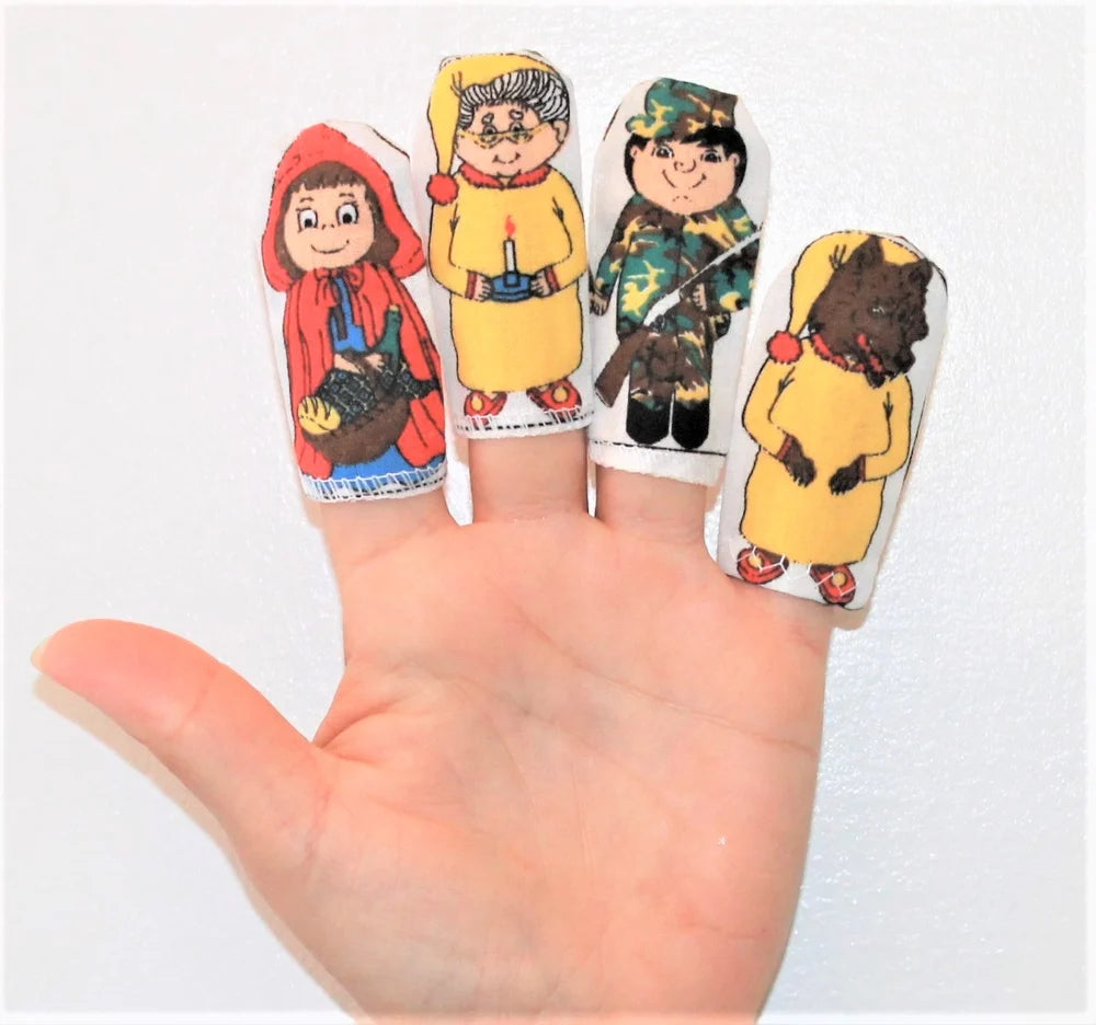 "LITTLE RED RIDDING HOOD" + STORY - Set of 4 finger puppets