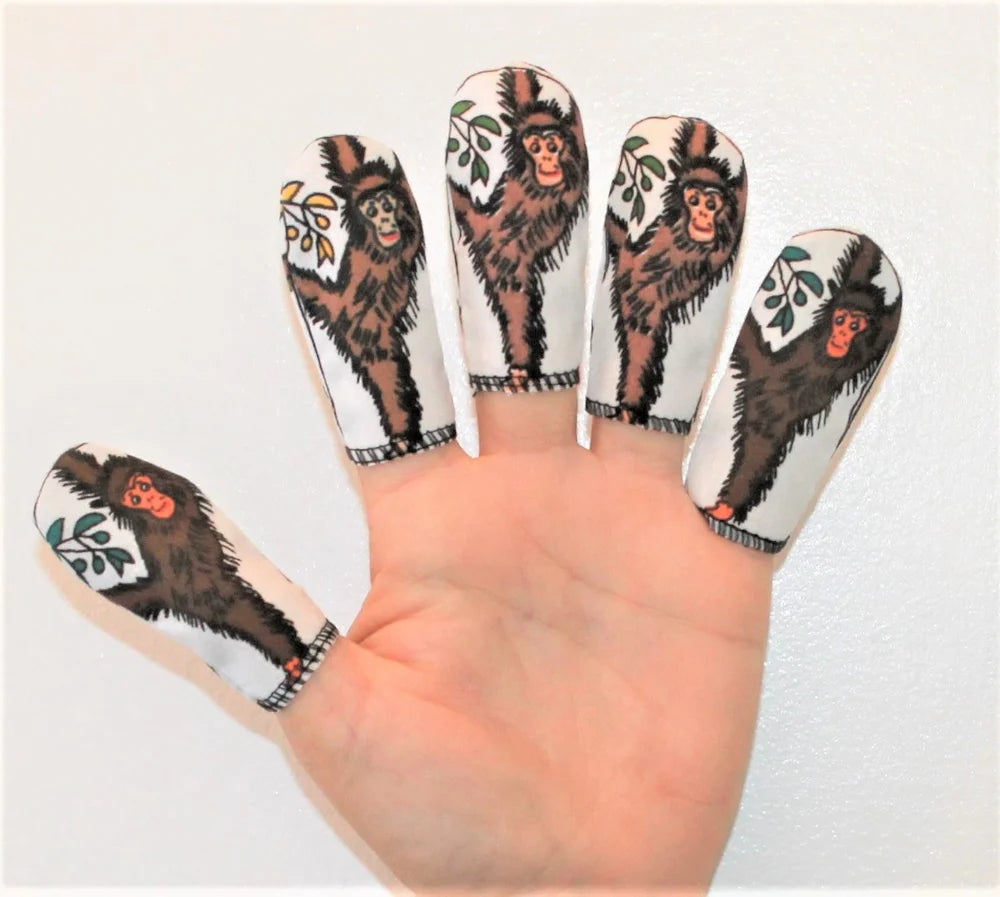 "FIVE LITTLE MONKEYS" + STORY - Set of 5 finger puppets