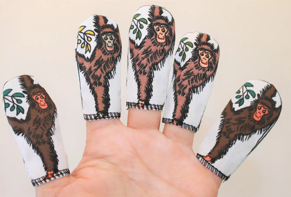 "FIVE LITTLE MONKEYS" + STORY - Set of 5 finger puppets