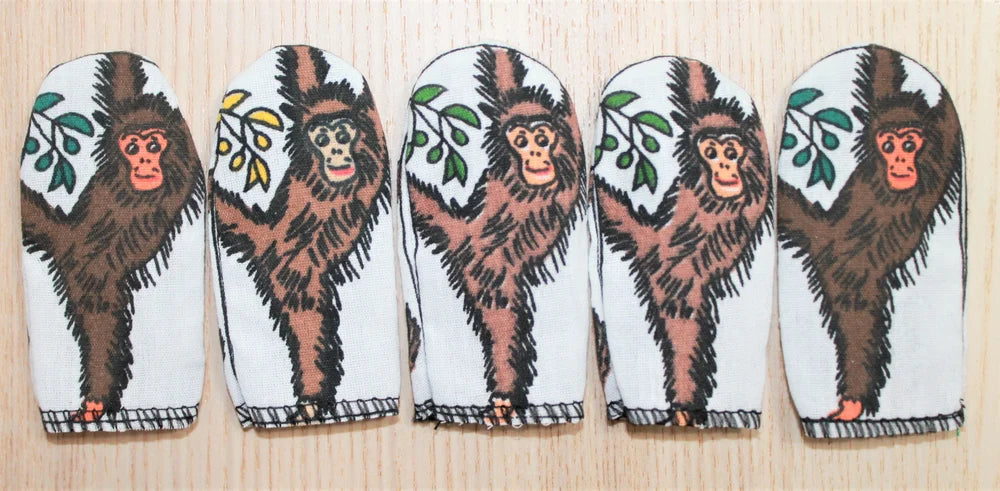 "FIVE LITTLE MONKEYS" + STORY - Set of 5 finger puppets