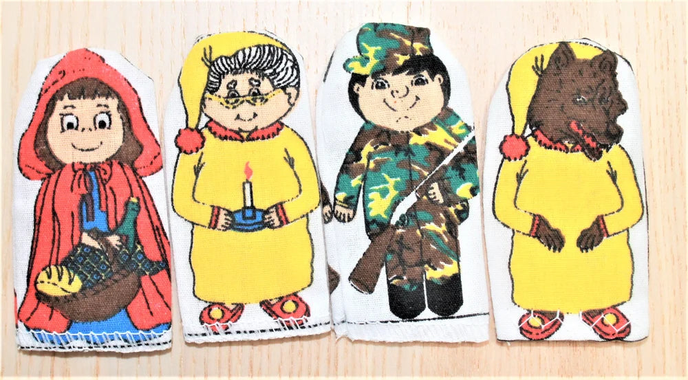 "LITTLE RED RIDDING HOOD" + STORY - Set of 4 finger puppets