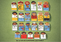 Set of 20 colorful figurines representing various occupations and family members on a green background.