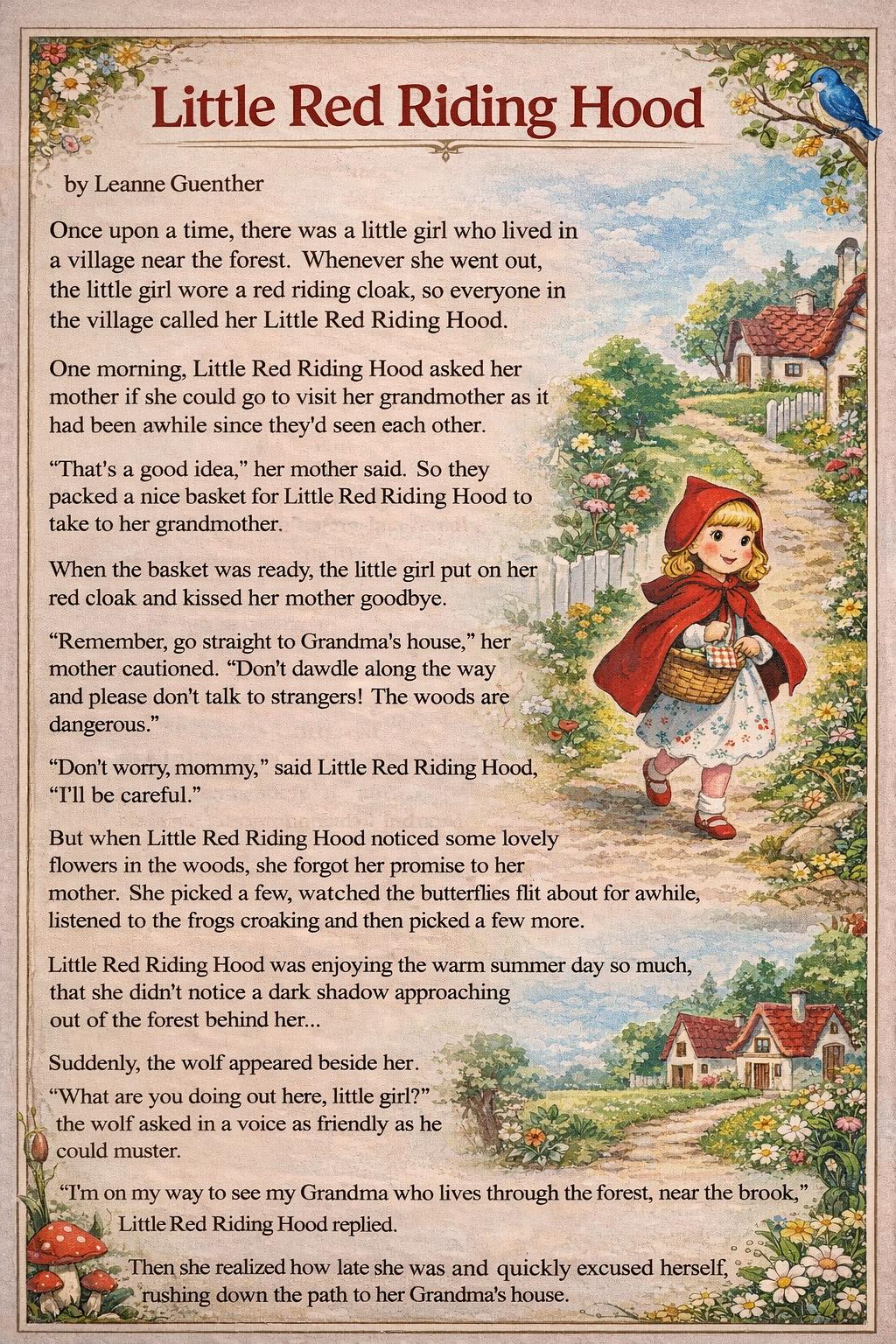 "LITTLE RED RIDDING HOOD" + STORY - Set of 4 finger puppets