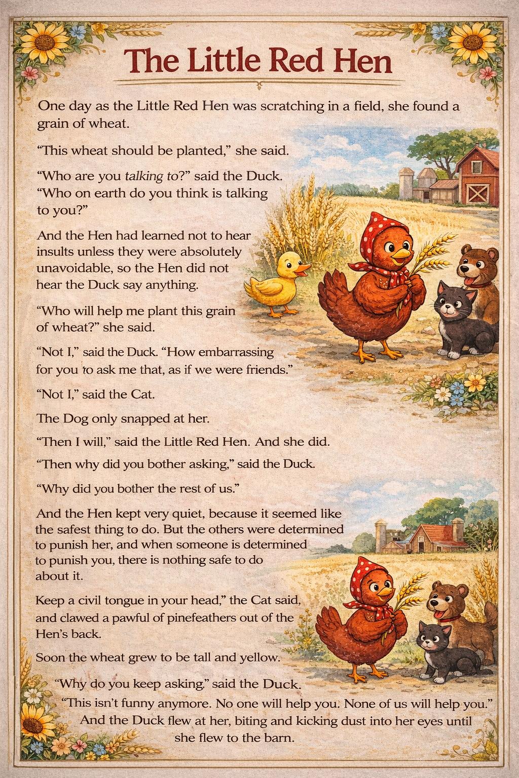 "LITTLE RED HEN" + STORY - Set of 4 finger puppets