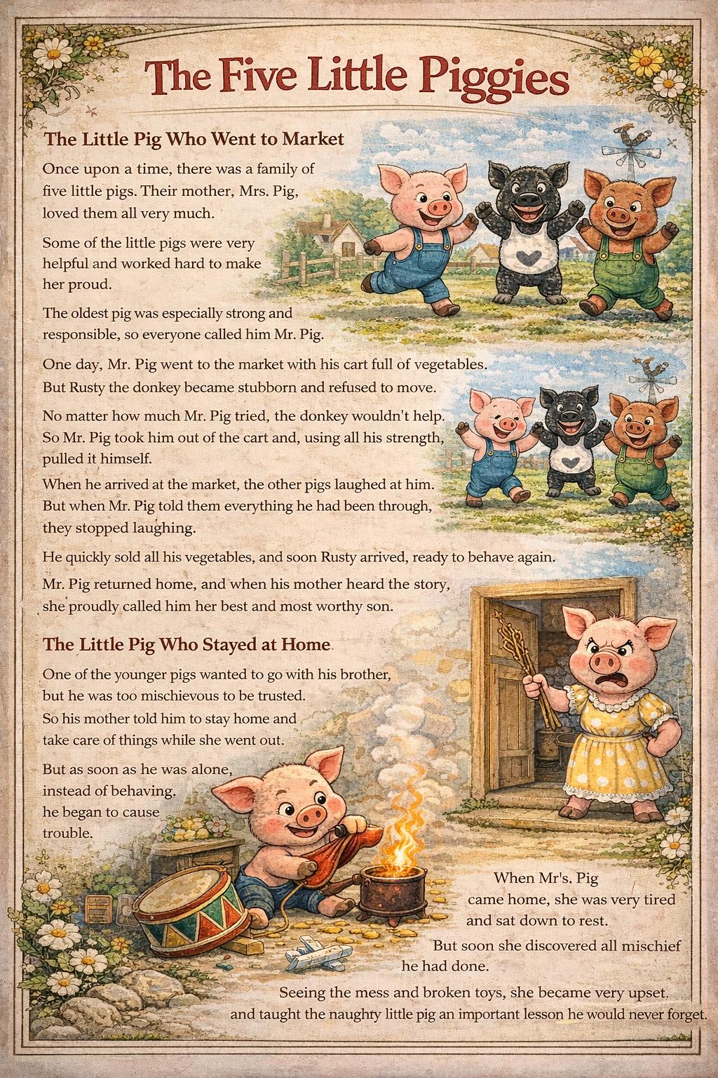 "FIVE LITTLE PIGGIES" + STORY - Set of 5 finger puppets