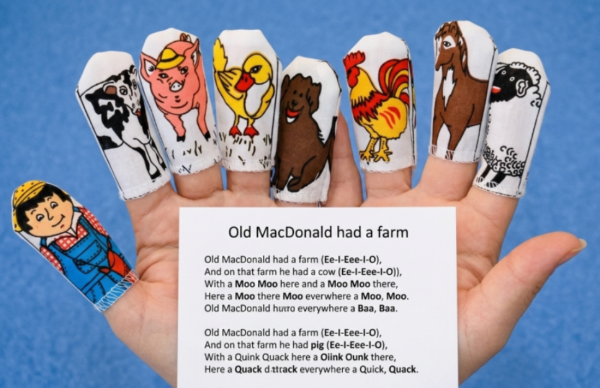 "OLD MCDONALD HAD A FARM" + STORY - Set of 8 finger puppets